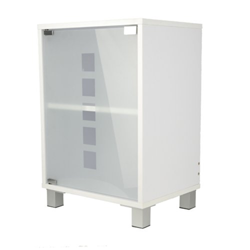 Waschtischunterschrank mit Glastür Holz weiß 30 x 40 x 56 cm | Aussparung für Siphon | verstellbarer Einlegeboden | Tip-on-Automatik